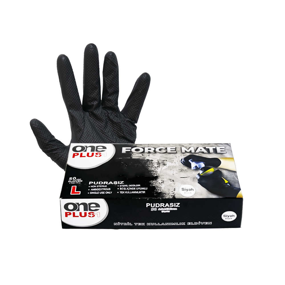 One Plus Force Mate Nitril Pudrasız Eldiven Siyah 50'li